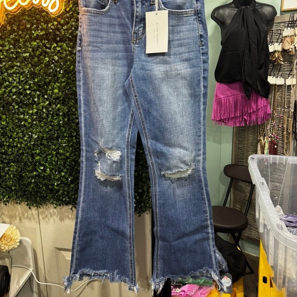 Flying Monkey Cropped Flare, Stretchy Distressed - Picture 1 of 2